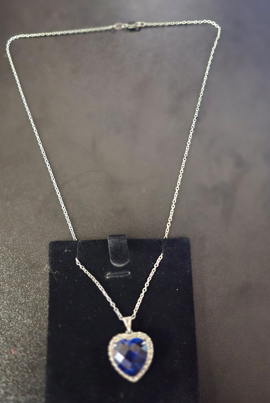 925 Sterling Silver Titanic Heart of the Ocean Pendant Necklace Blue Crystal